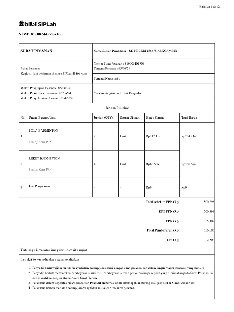 Surat Pesanan S10006101909 PDF