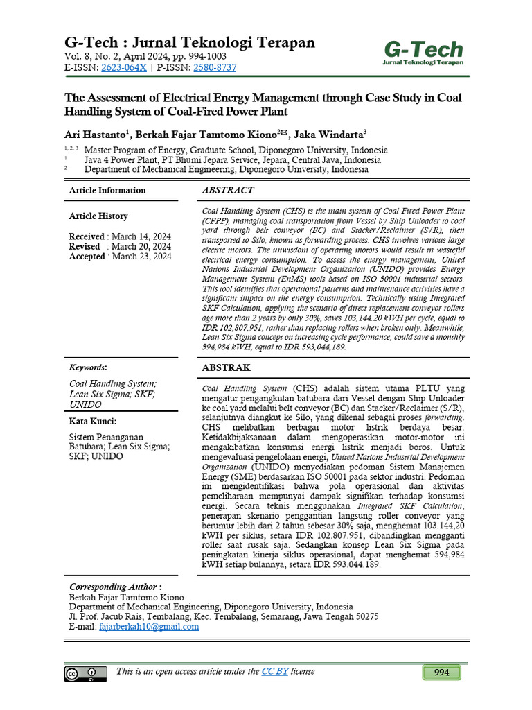 G-Tech: Jurnal Teknologi Terapan | PDF | Bearing (Mechanical) | Energy ...