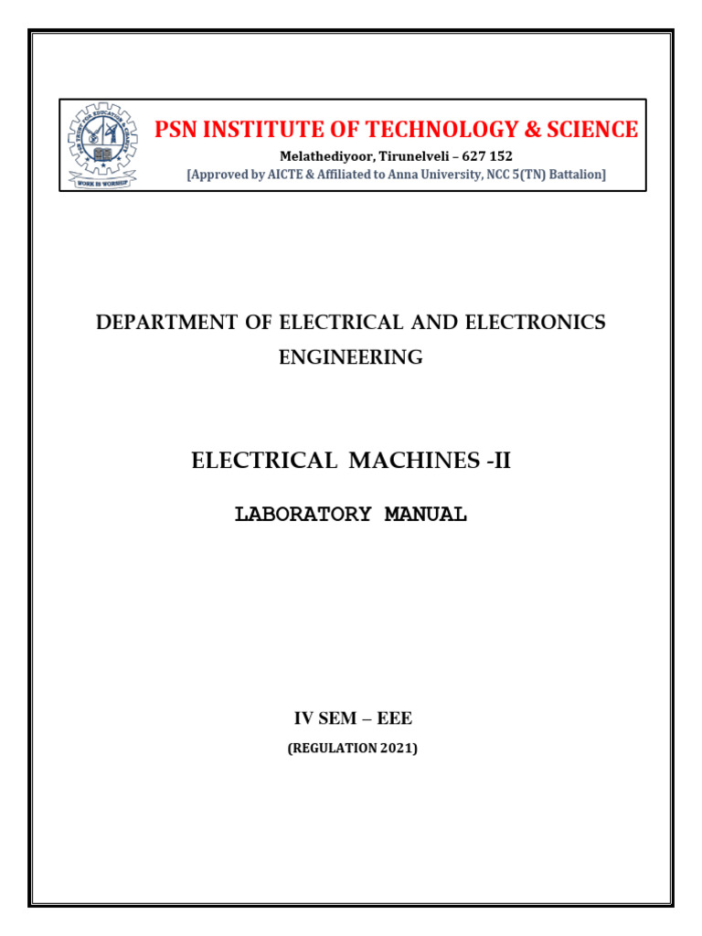 Electrical Machines II Lab Manual | PDF | Electric Motor | Transformer