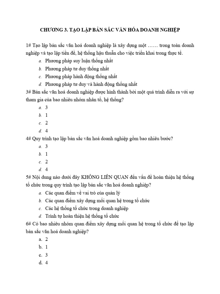 Cau Hoi Chuong 3 Van Hoa Doanh Nghiep | PDF