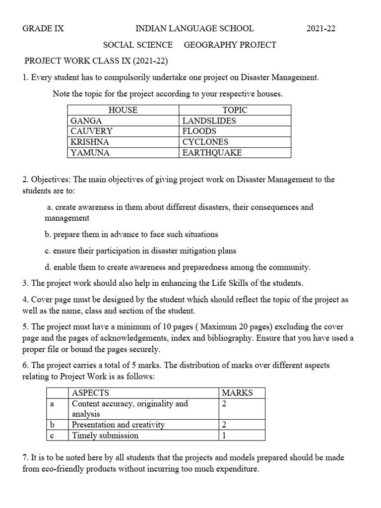 Project Work Class Ix | PDF | Emergency Management