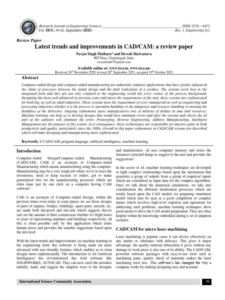 Latest Trends and Improvements in CADCAM A Review Paper | PDF ...