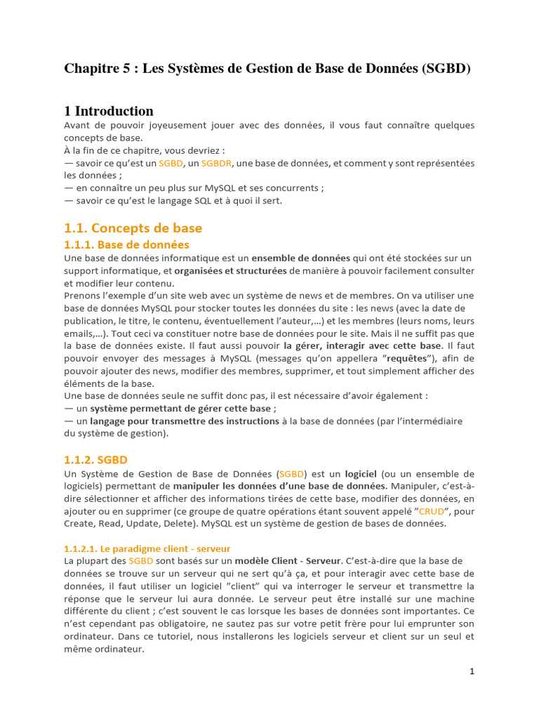 Introduction aux SGBD et MySQL | PDF | Base de données relationnelle ...