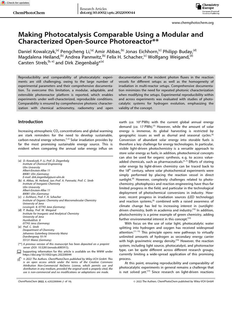Chemphotochem 2022 kowalczyk making photocatalysis comparable