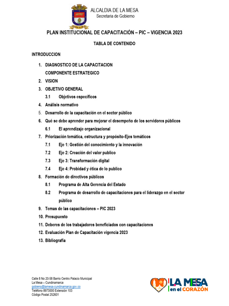 2023 Plan Institucional de Capacitacion | PDF | Aprendizaje ...