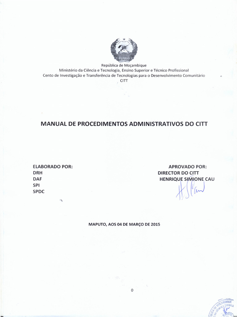 Manual de Procedimentos do CITT Moçambique | PDF | Science