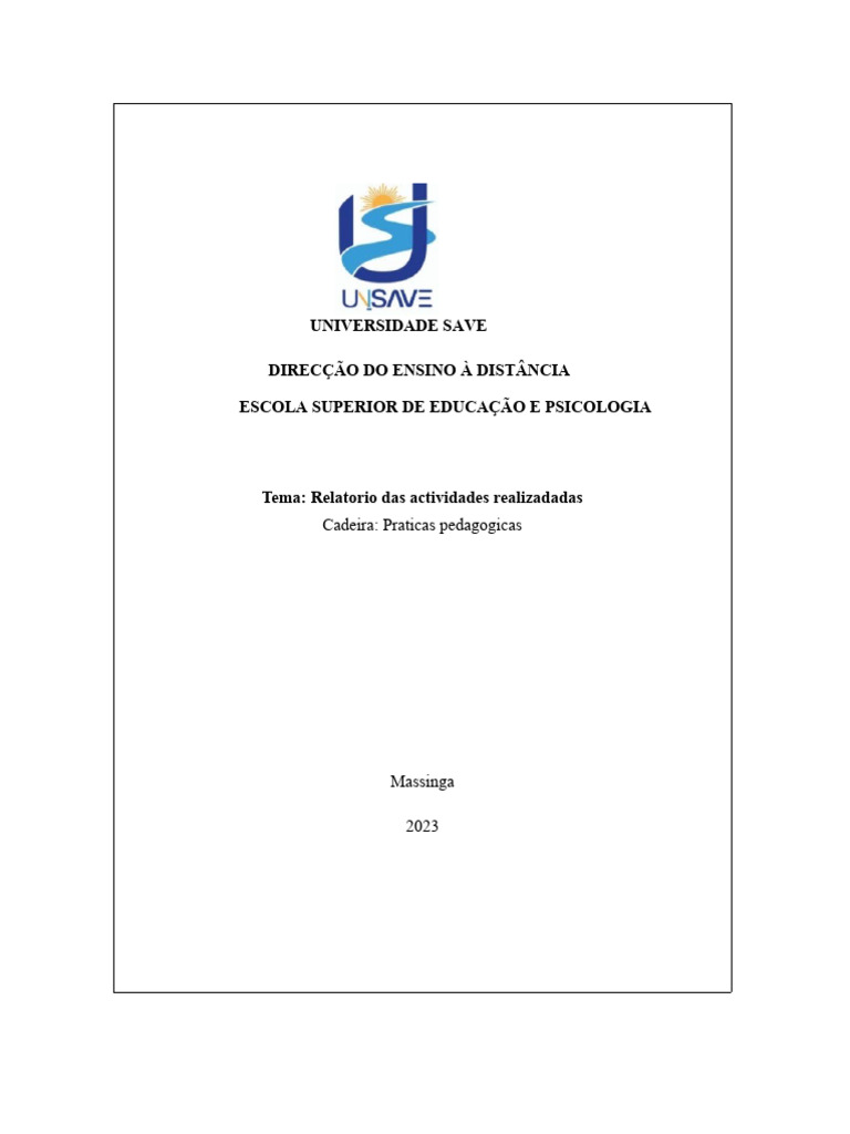 Relatorio Unisave | Download grátis PDF | Pedagogia | Aprendizado