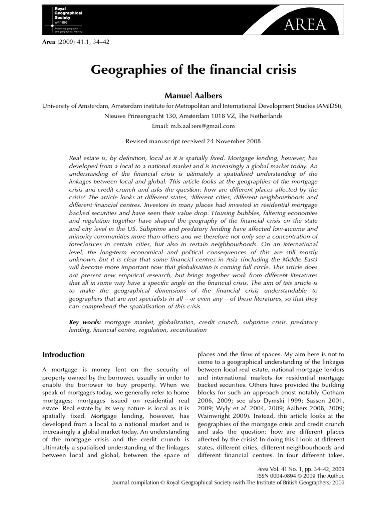 Geographies of the Financial Crisis | PDF | Mortgages | Loans