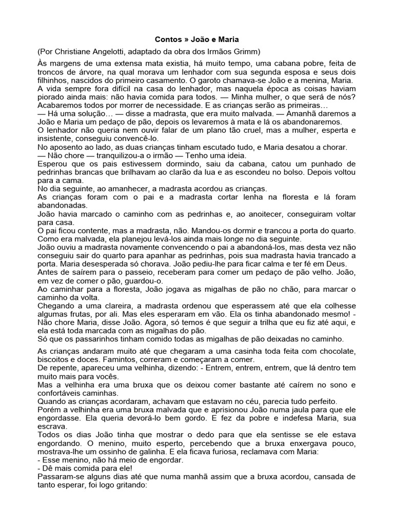 JOÃO E MARIA - TEXTO E INTERPRETAÇÃO | Download grátis PDF | João e Maria