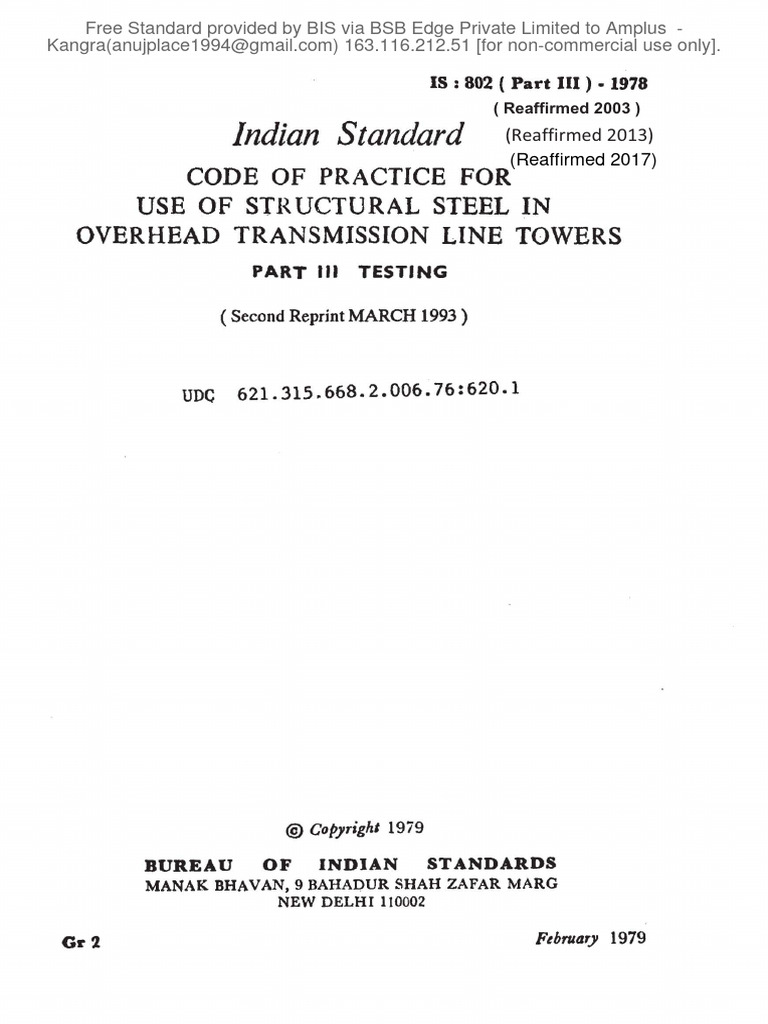Indian Standard: Code of Practice For Use of Structural Steel in ...