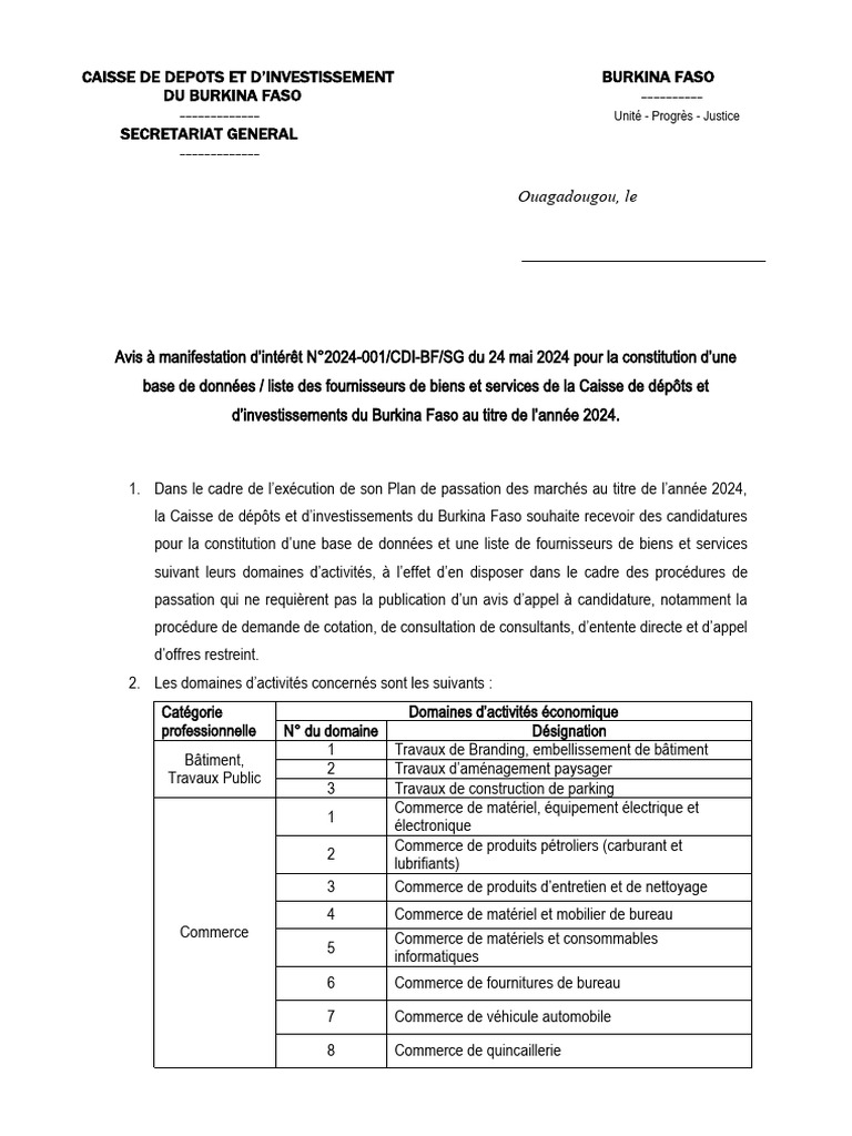 Avis de manifestation d'intérêt 2024 CDI-BF | PDF | Informatique