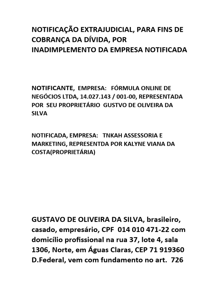 Notificação Extrajudicial de Cobrança | PDF | Direito