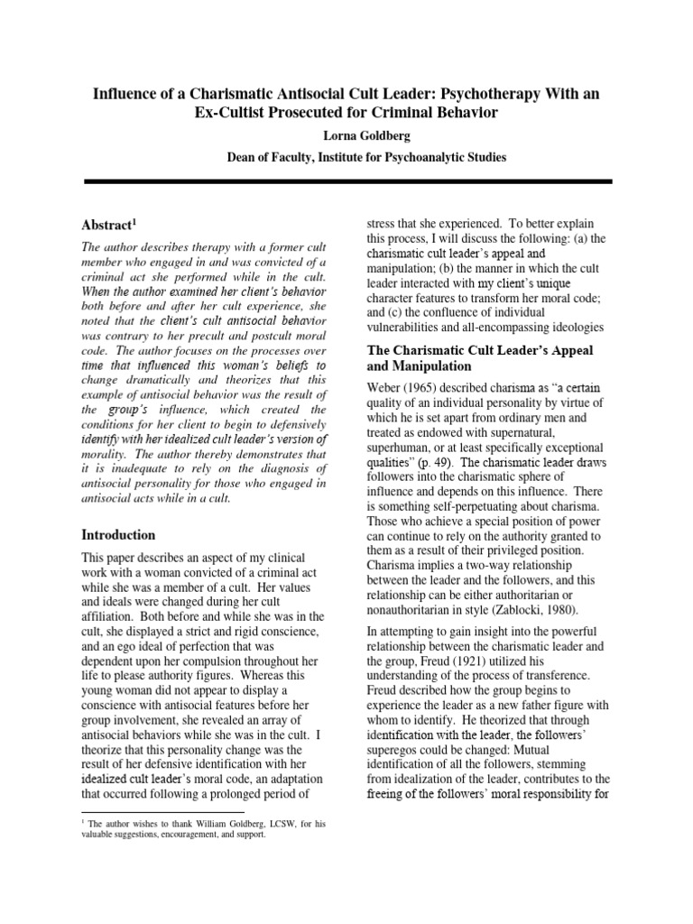 Charismatic Cult Leader's Impact on Morality PDF Antisocial