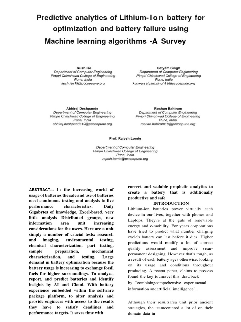 Predictive Analytics for Lithium-Ion Batteries | PDF | Machine Learning ...