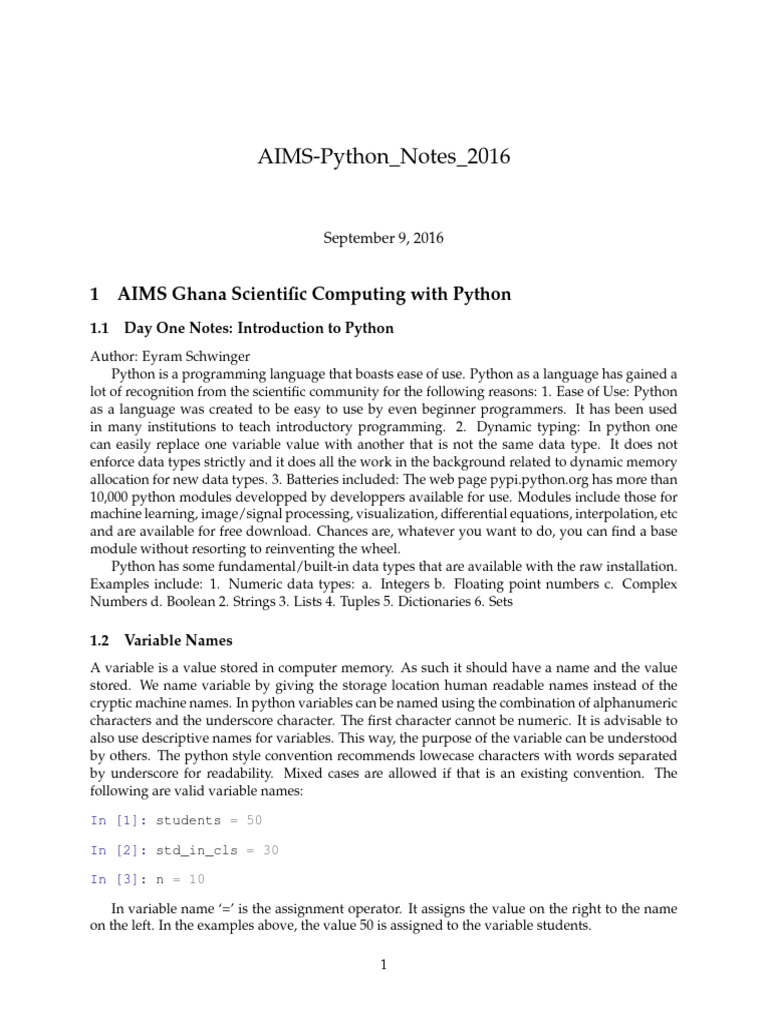 AIMS-Python_Notes_2016 | PDF | Anonymous Function | Control Flow