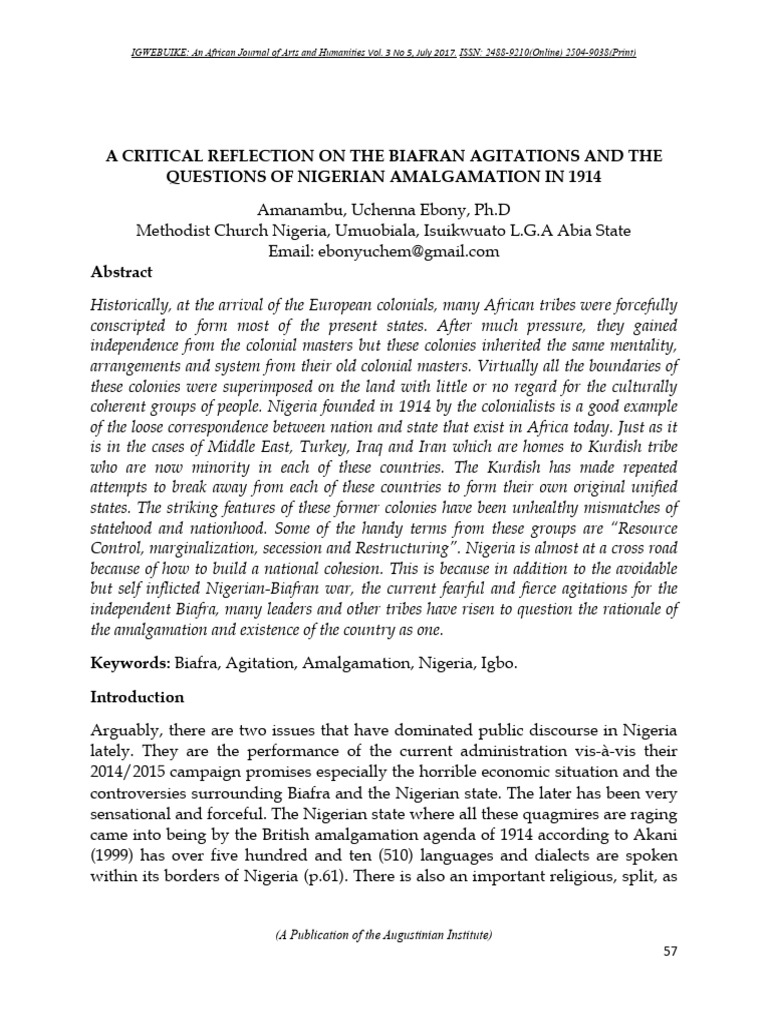 A Critical Reflection On The Biafran Agitations and The Questions of