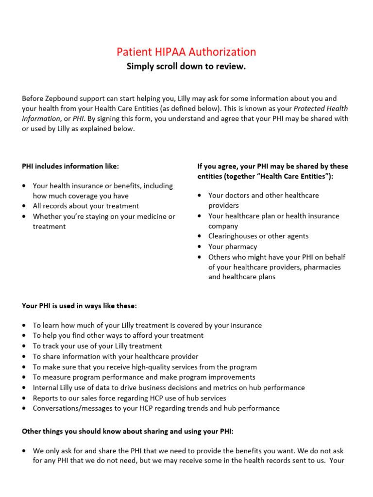 Zepbound-Patient HIPAA Authorization | PDF | Health Insurance Portability  And Accountability Act | Health Care