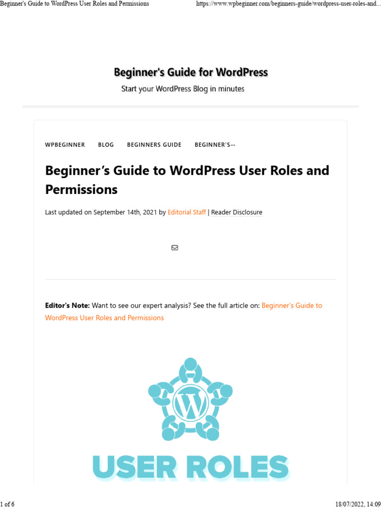 Beginner's Guide To WordPress User Roles and Permissions | PDF | Word ...