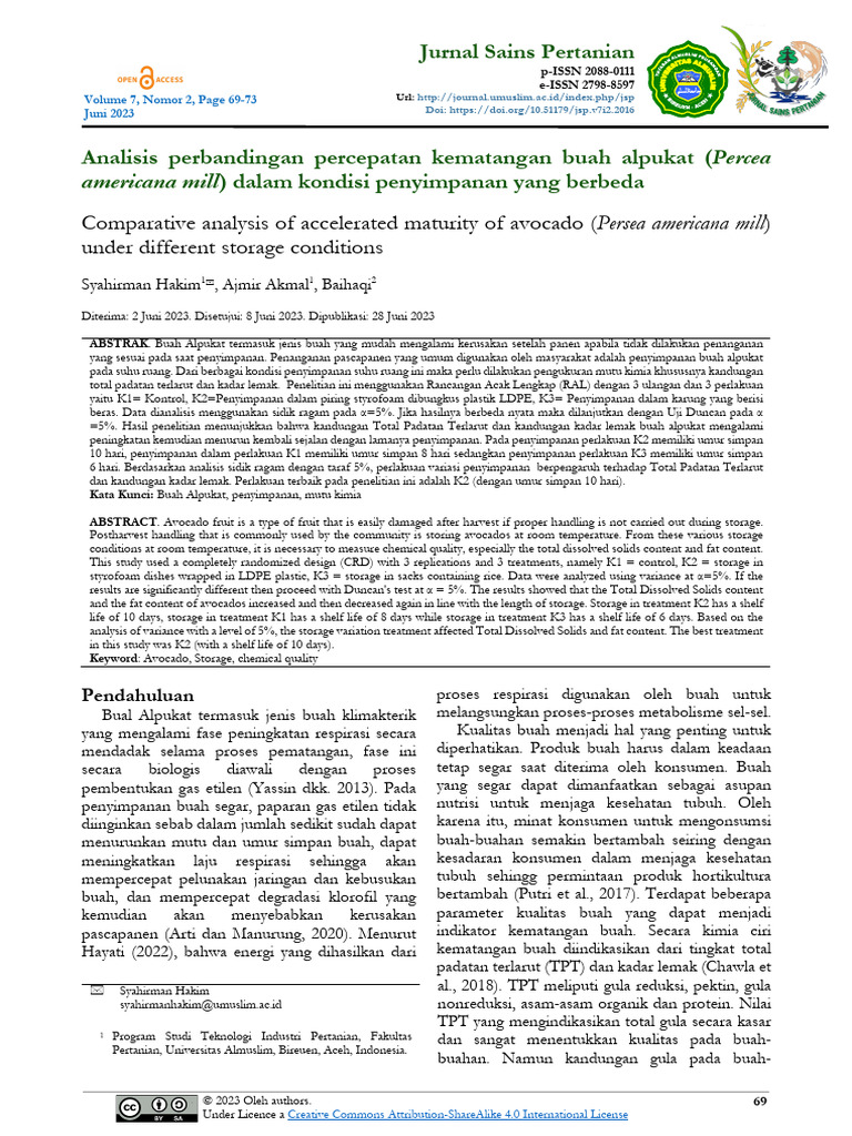 Americana Mill) Dalam Kondisi Penyimpanan Yang Berbeda | PDF ...