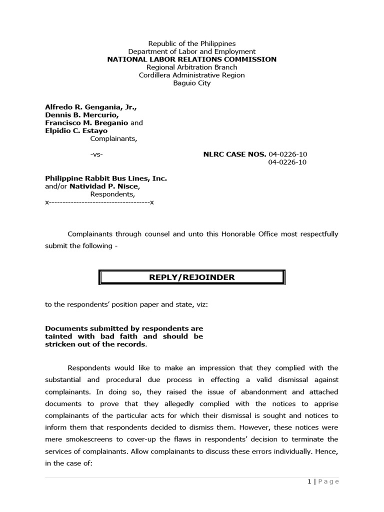 Comment To Position Paper of The Respondents - Phil. Rabbit | PDF ...