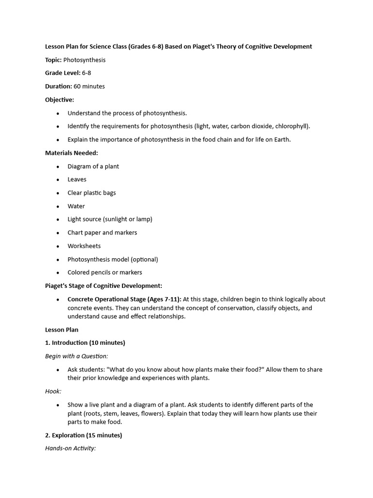 Lesson plan for science class pdf photosynthesis liquids