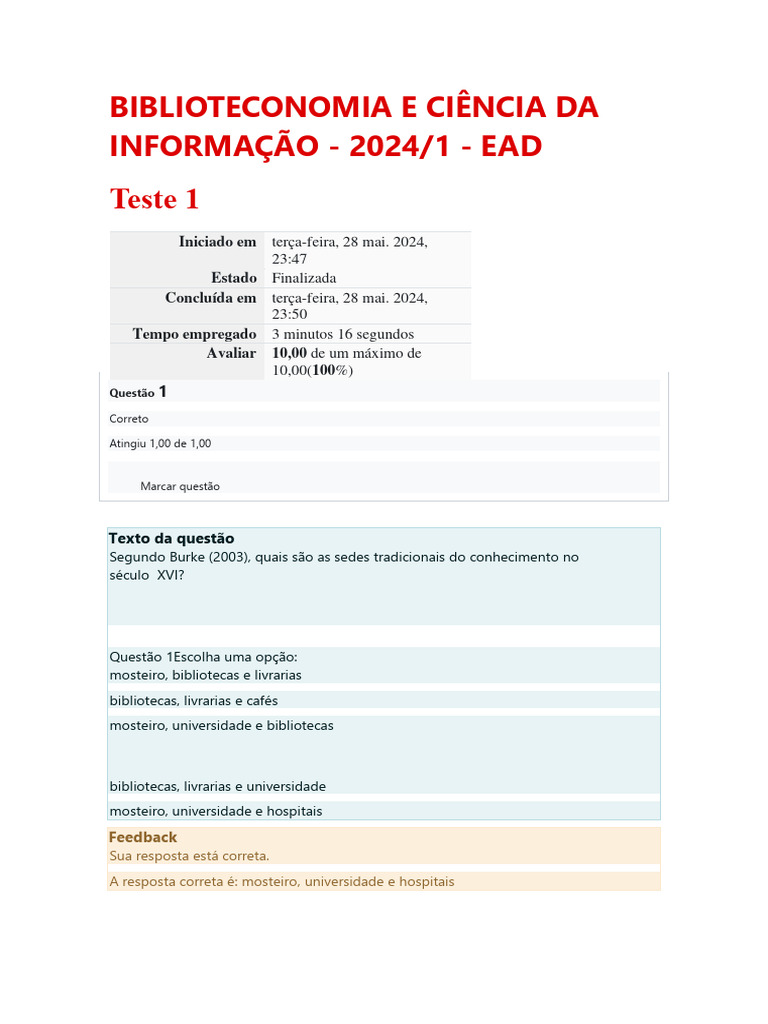 Biblioteconomia e Ciência Da Informação 2024 Ead | PDF | Bibliotecário ...
