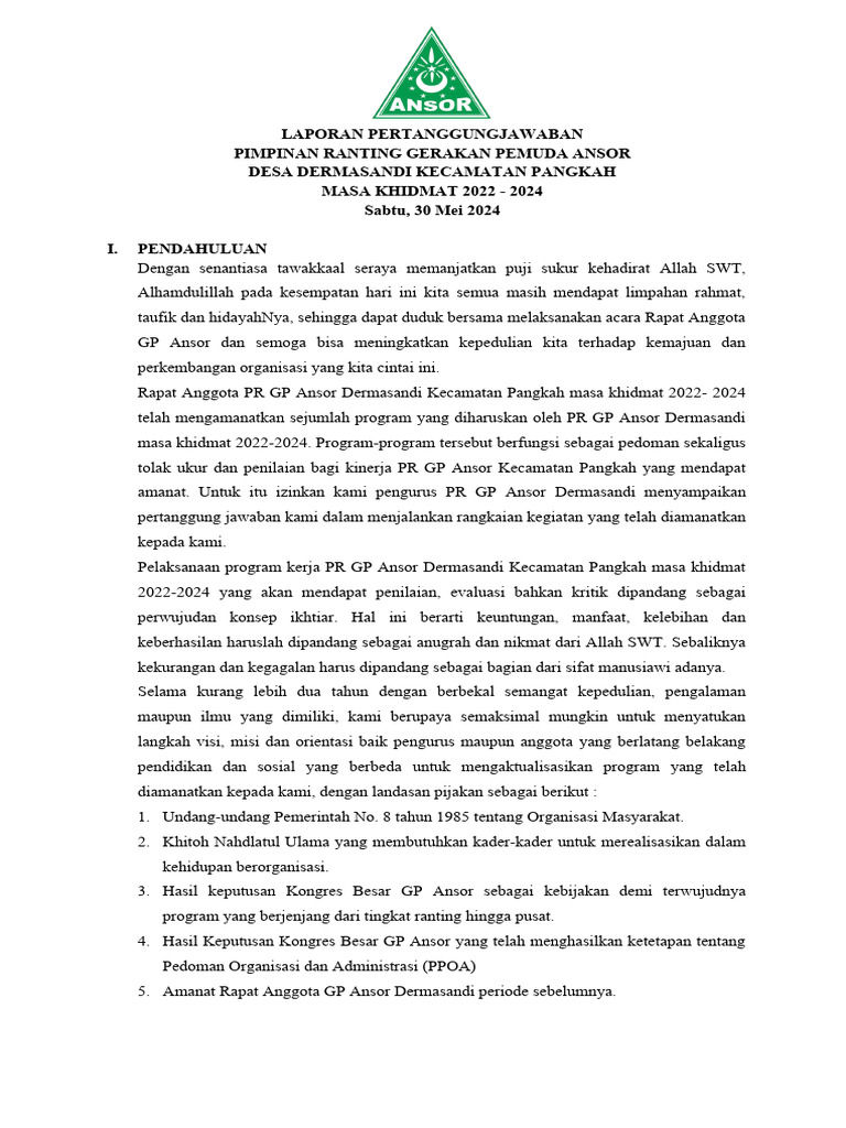 LPJ Program Kerja GP Ansor Dermasandi | PDF