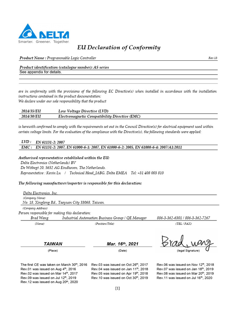 Certificação - DeLTA - IA-PLC - AS Series | PDF | Electromagnetic ...