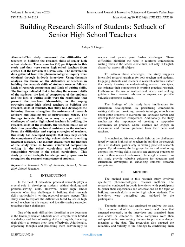 Building Research Skills Of Students Setback Of Senior High School