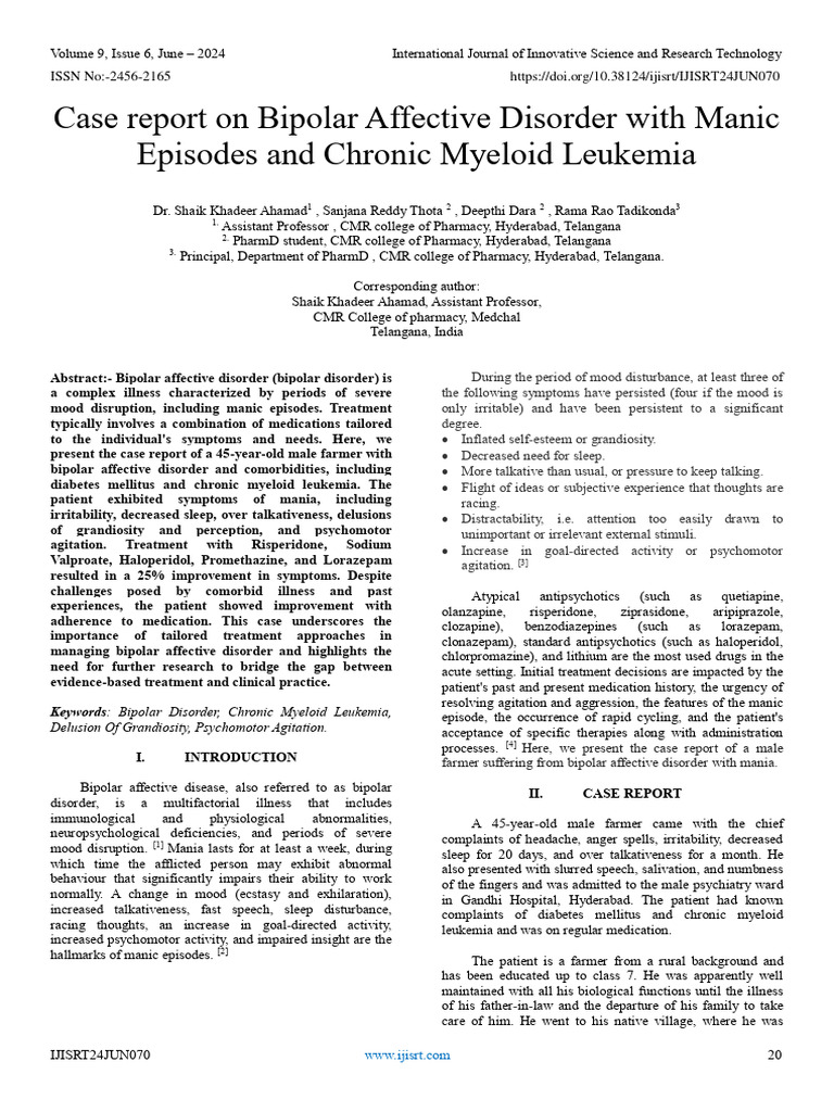 Case Report On Bipolar Affective Disorder With Manic Episodes and ...