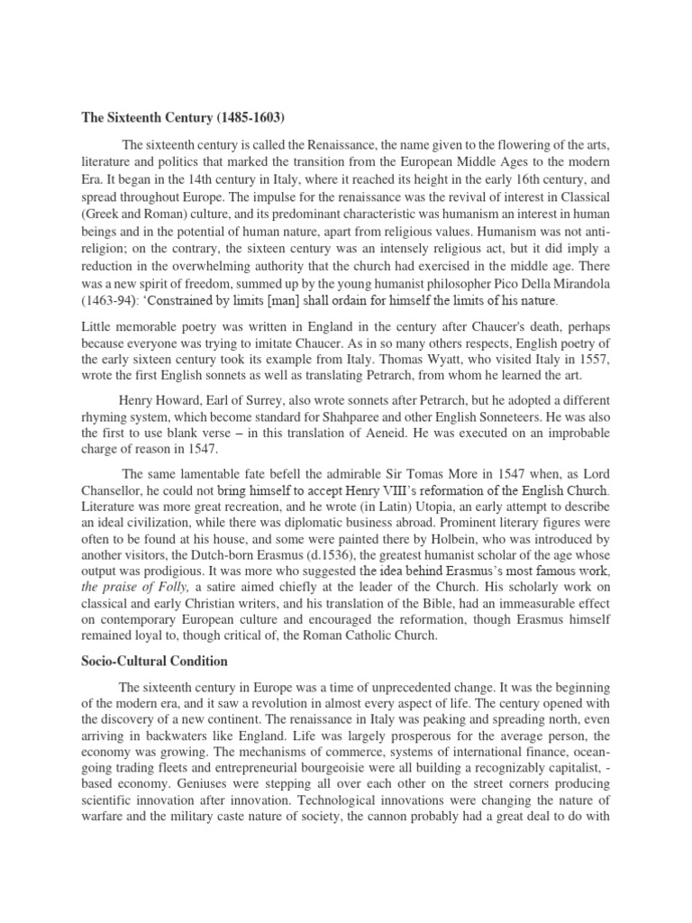 The Sixteenth Century PDF Renaissance English Language