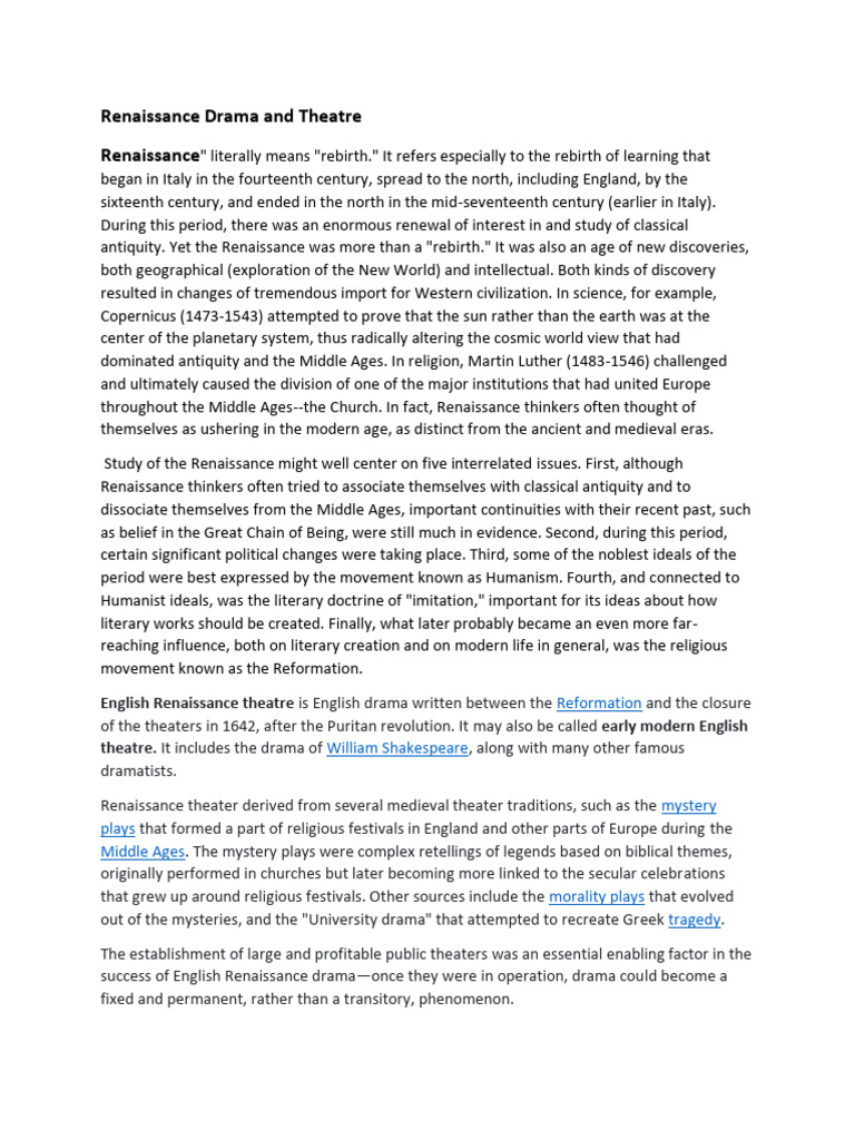 5.1 Renaissance Drama Theatre Jacobean R C | PDF | Renaissance ...