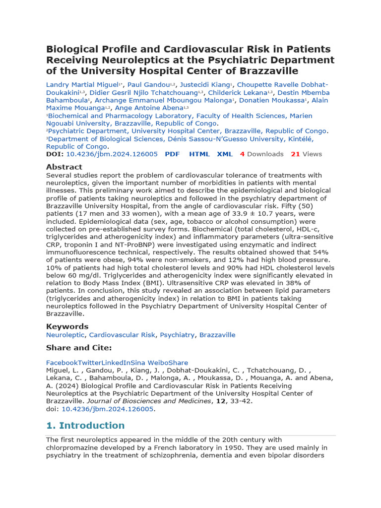 Biological Profile and Cardiovascular Risk in Patients Receiving ...