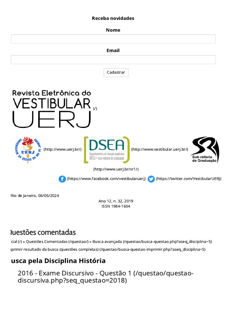 Questões de História do Vestibular UERJ | PDF | Brasil | Science
