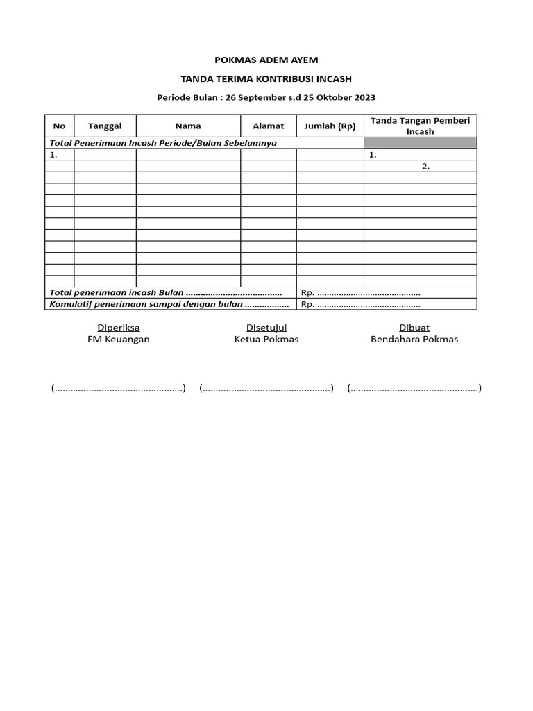Tanda terima Incash PDF
