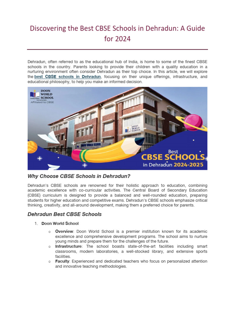 Discovering The Best CBSE Schools in Dehradun - A Guide For 2024 | PDF ...