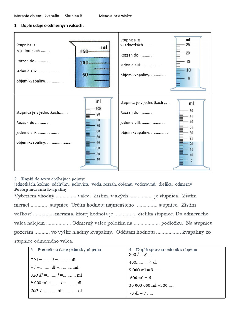 Odmerný Valec. Jednotky Objemu | PDF