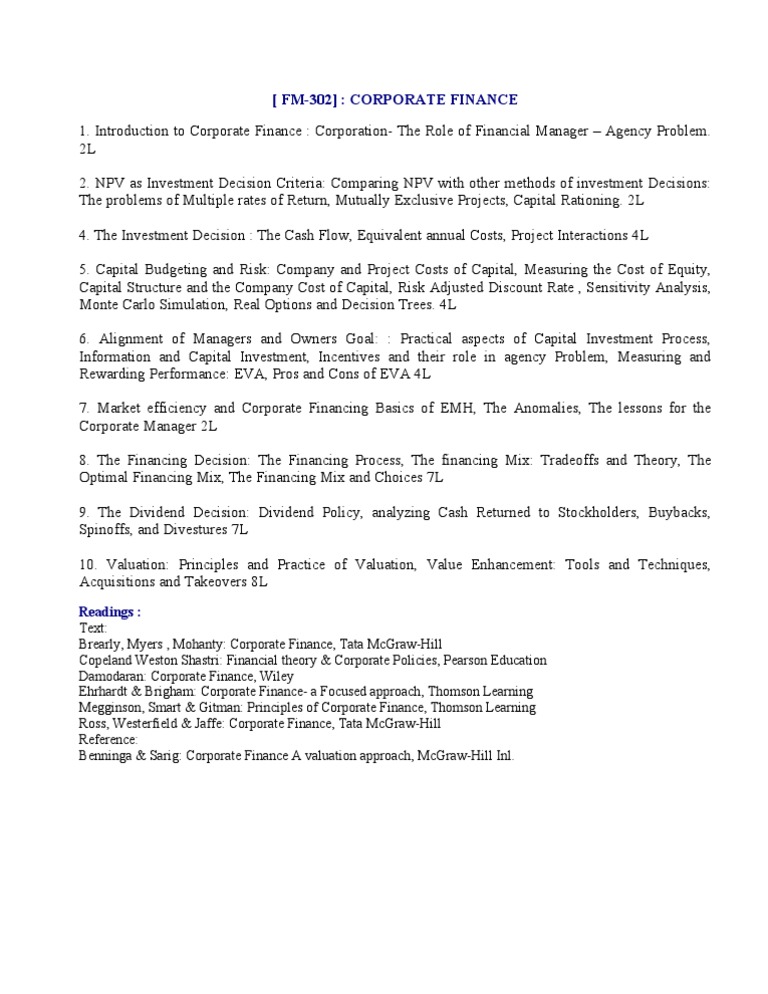 Corporate Finance Overview and Insights | PDF
