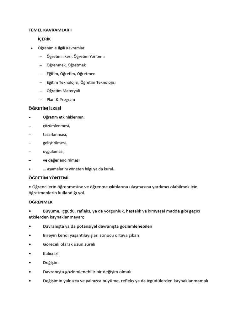 Öğreti̇m İlke Ve Yöntemleri̇ Temel Kavramlar Hafta 1 | PDF