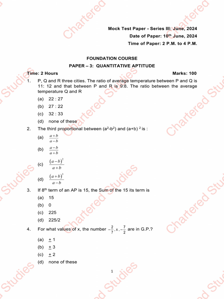 CA Foundation Paper - 3 Quantitative Aptitude MTP Series 3 Question | PDF