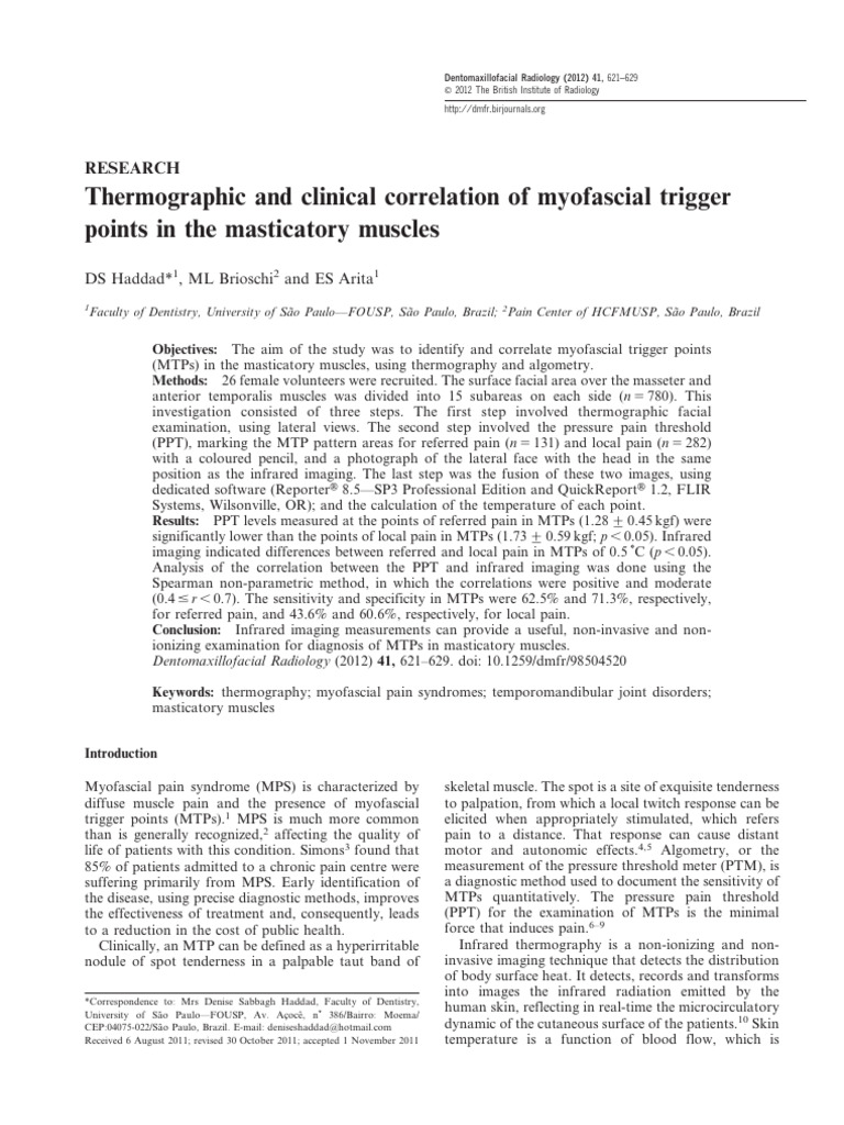 2012 Thermographic And Clinical Correlation Of Myofascial Trigger Pdf
