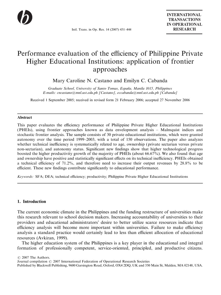 Performance Evaluation of The Efficiency of Philippine Private | PDF ...