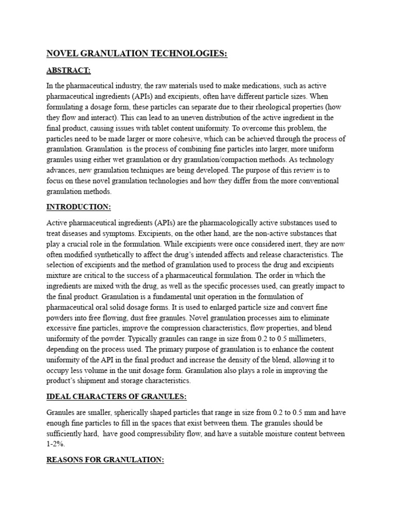 Novel Granulation Techniques ERUM | PDF | Tablet (Pharmacy ...