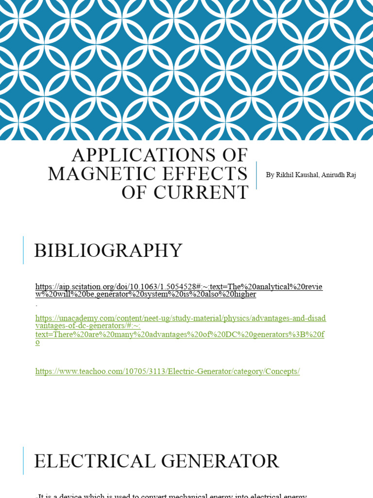 Applications of Magnetic Effects of Current | PDF | Electric Generator ...