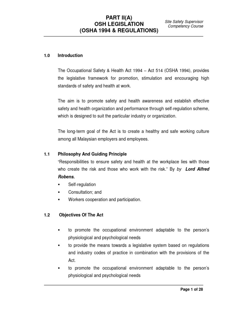 OSHA 1994 and Regulations | PDF | Occupational Safety And Health ...