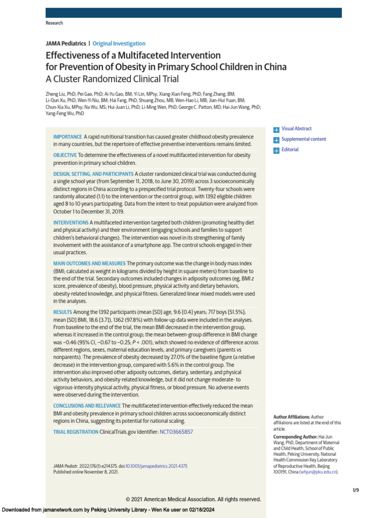Obesity Prevention in Chinese Children | PDF | Body Mass Index | Nutrition