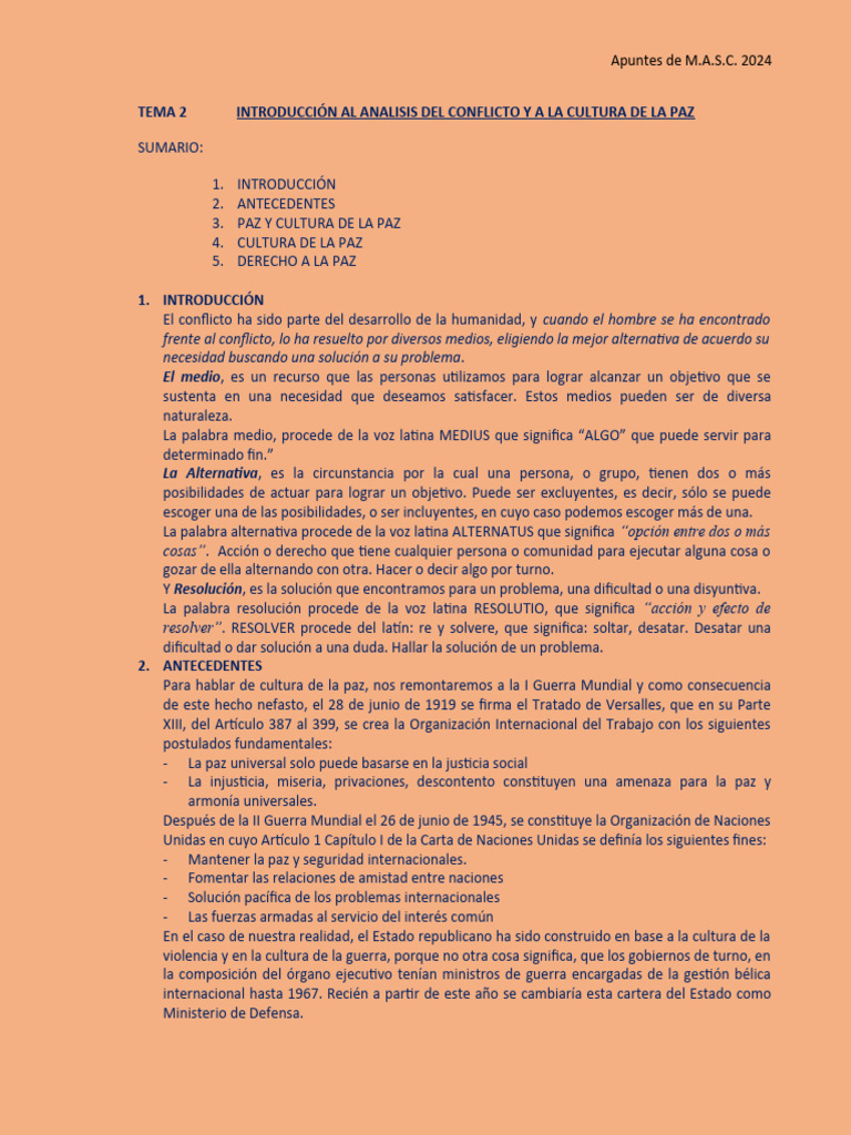 Tema 2 Introducción Al Analisis Del Conflicto Y A La Cultura de La Paz ...