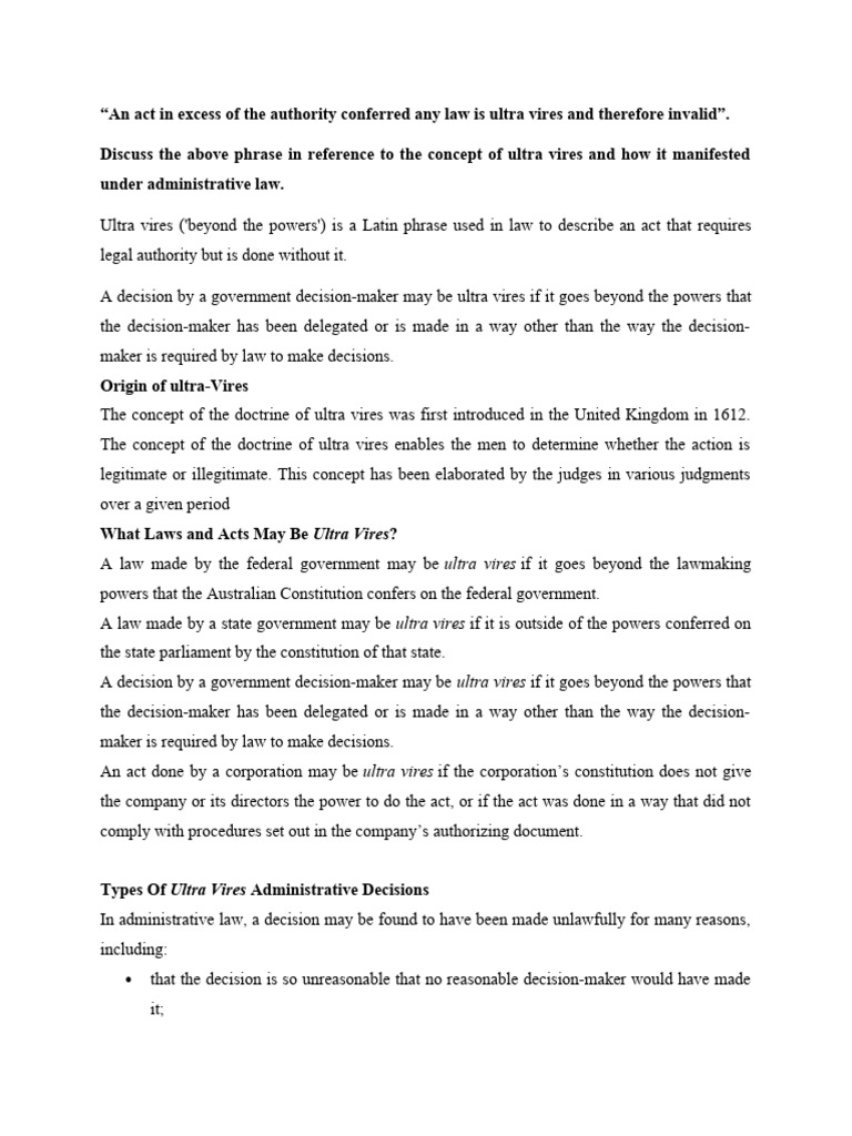 Ultra vires - | PDF | Governance | Justice