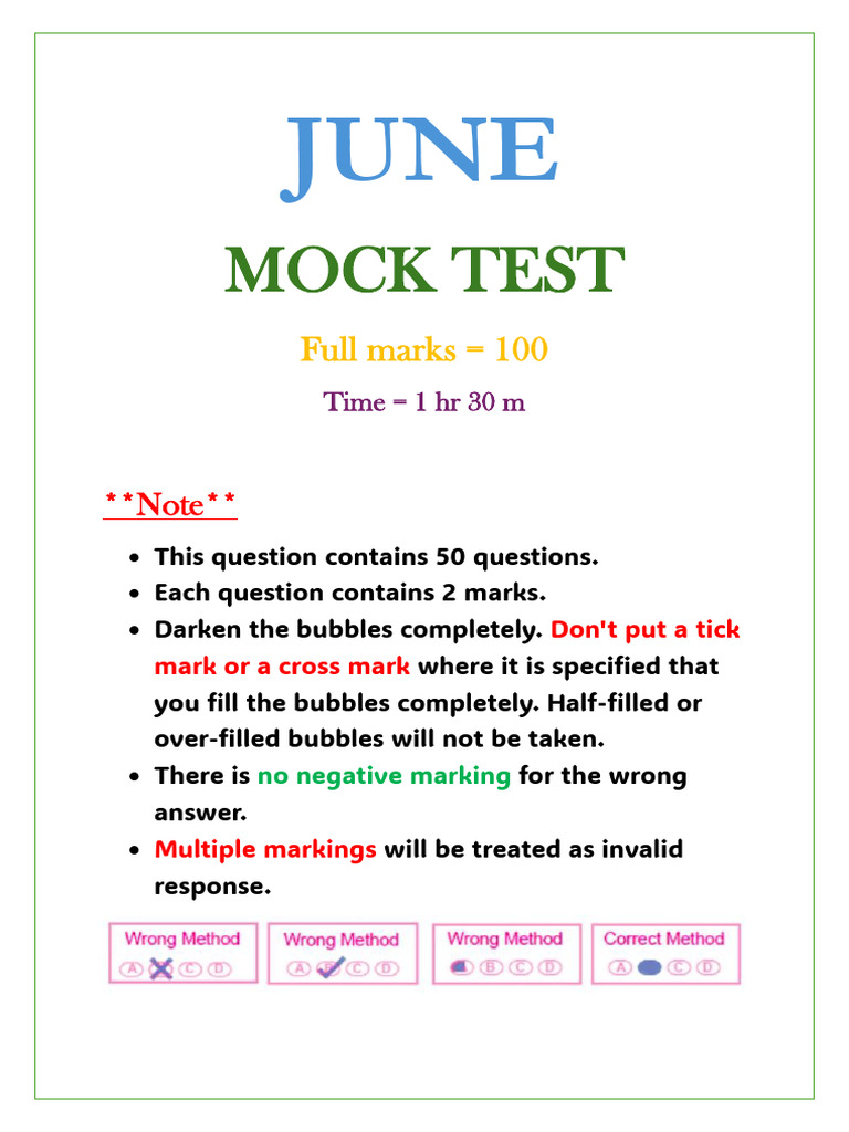 June Mock Test for Exam Preparation | PDF