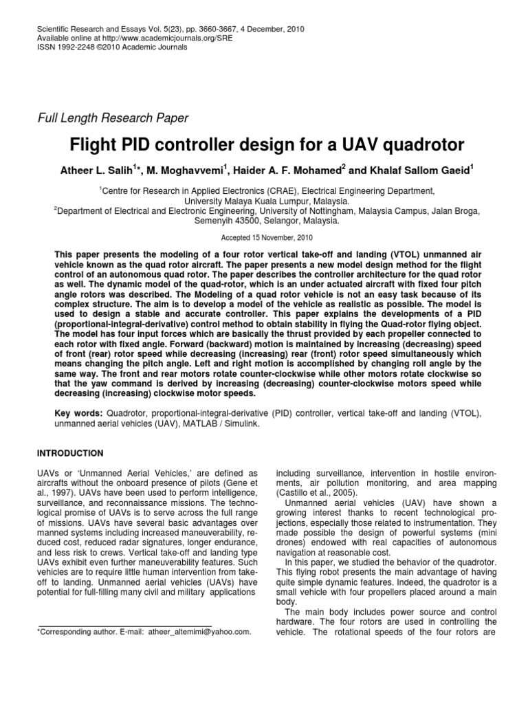 UAV Quadrotor PID Controller Design | PDF | Quadcopter | Unmanned ...